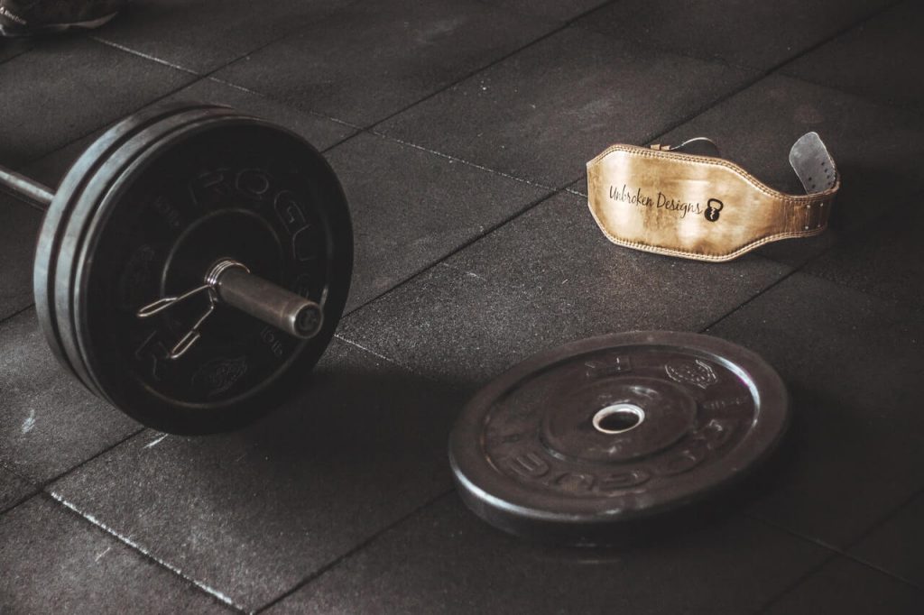 garage gym floor and barbell