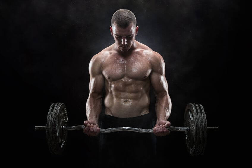 man doing workout with curl bar