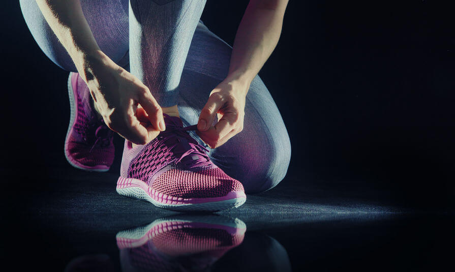 Athletes foot close-up with heel support running shoes