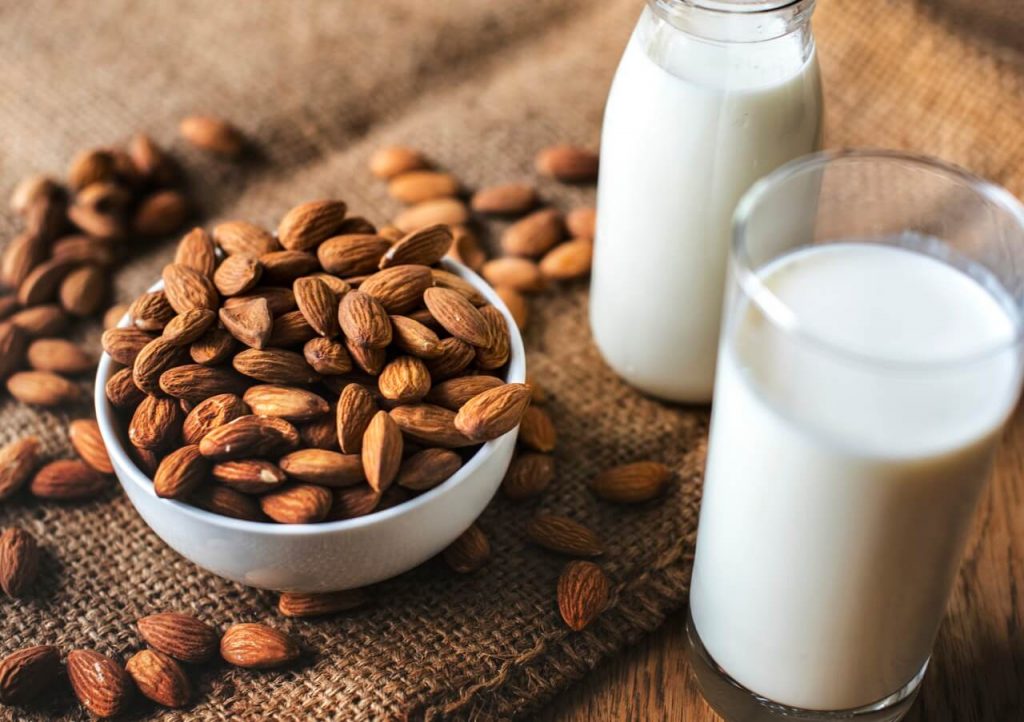 protein rich food - nuts and milk