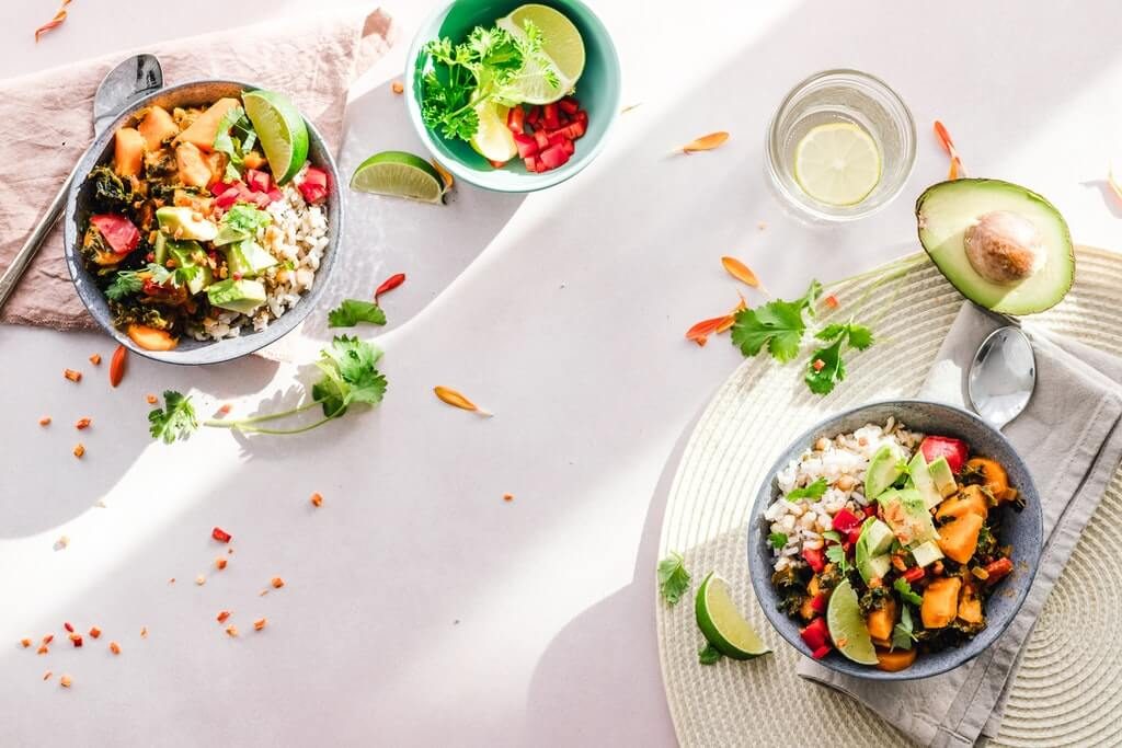 vegetable salad in bowls healthy eating concept