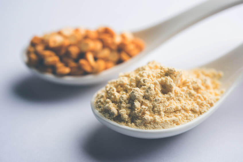 yellow pea protein powder in scoop